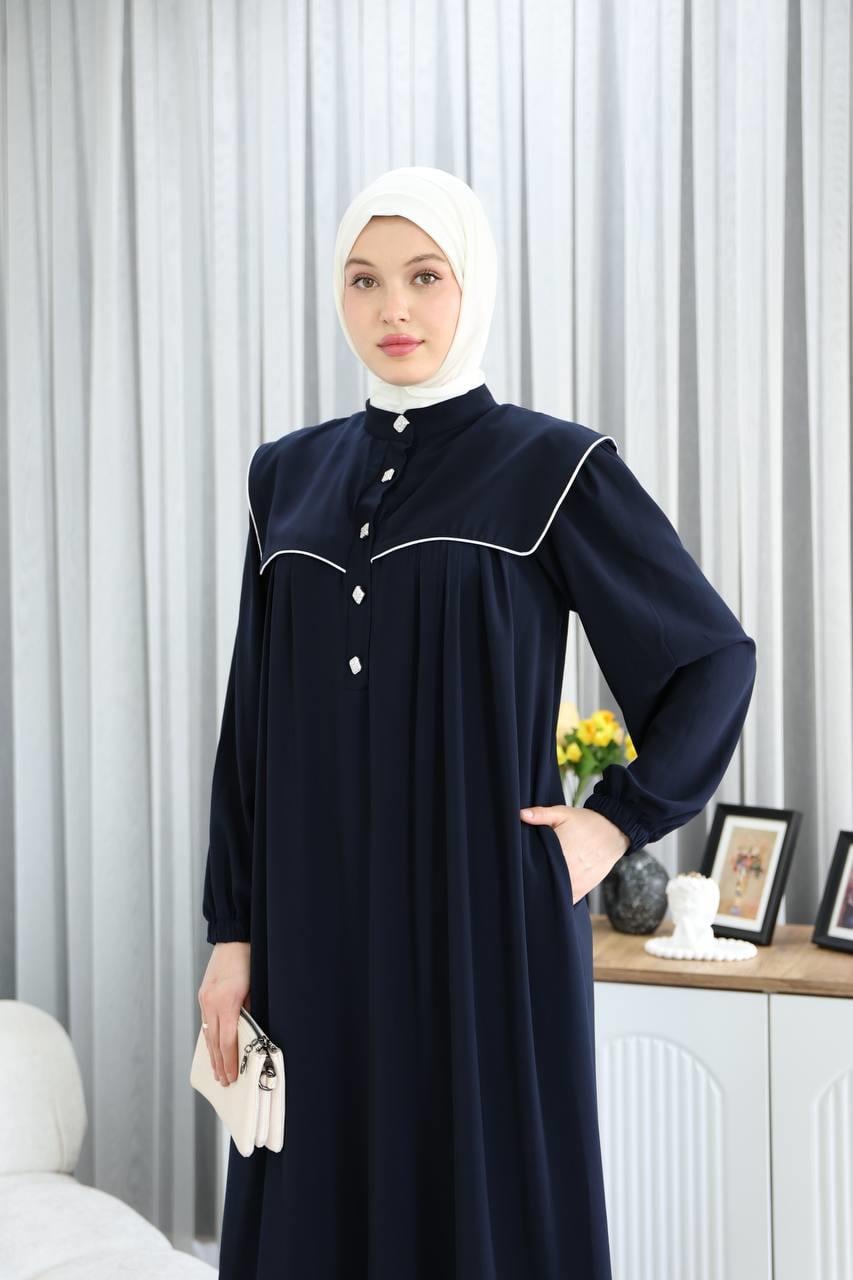7039 Gösterişli Yakalı Ferace - Lacivert