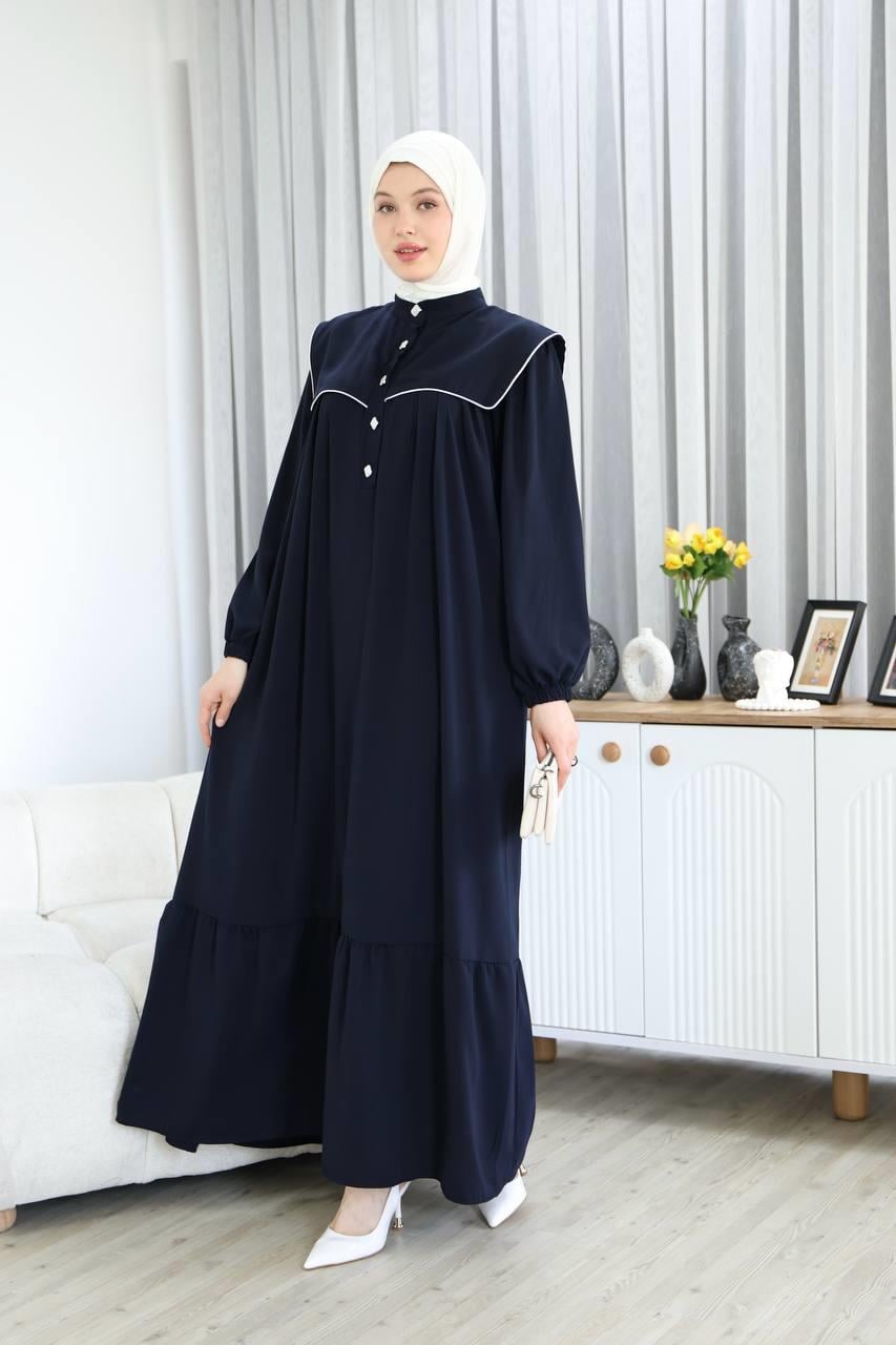 7039 Gösterişli Yakalı Ferace - Lacivert