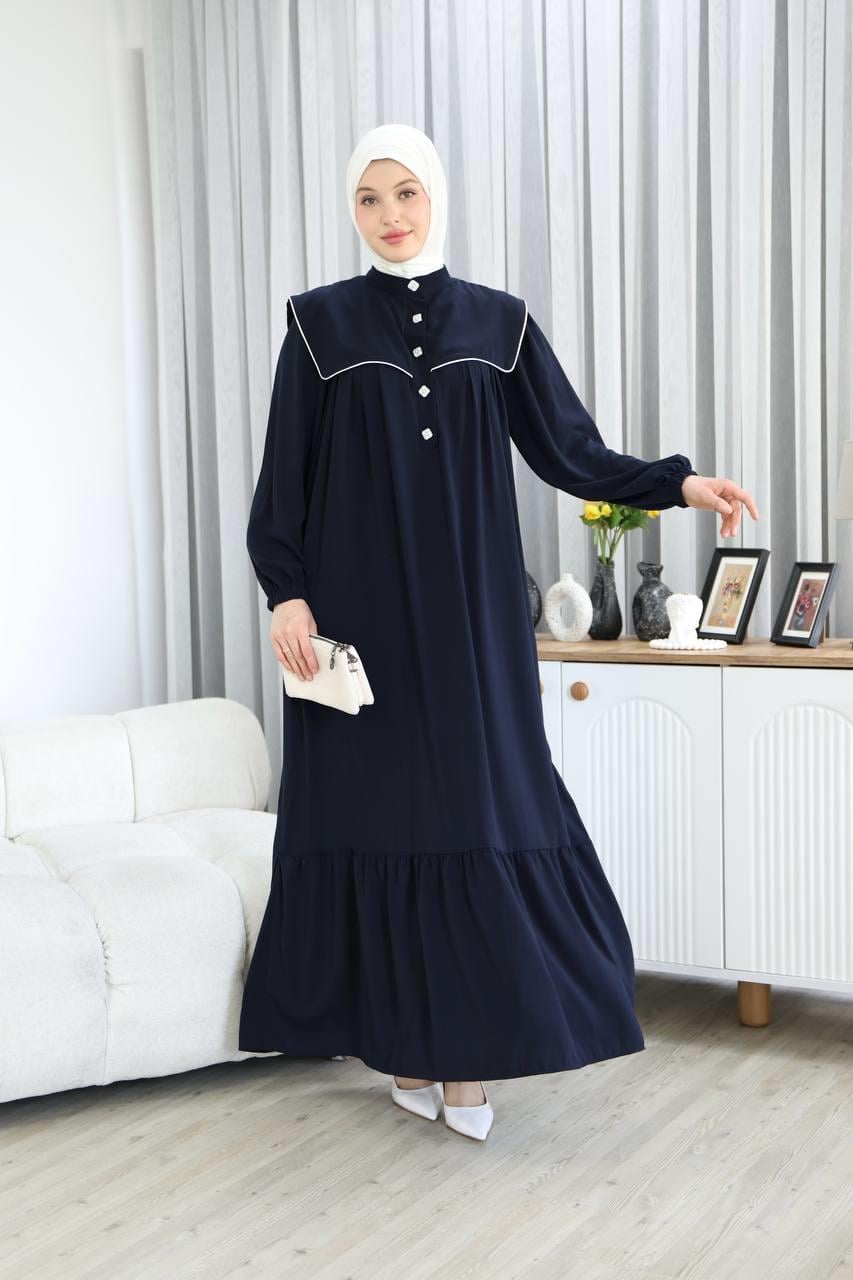 7039 Gösterişli Yakalı Ferace - Lacivert