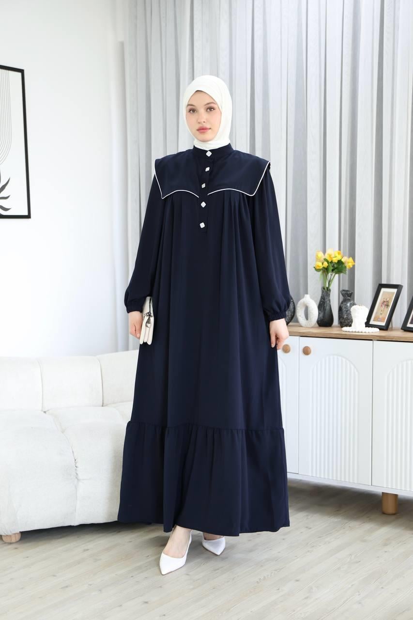 7039 Gösterişli Yakalı Ferace - Lacivert