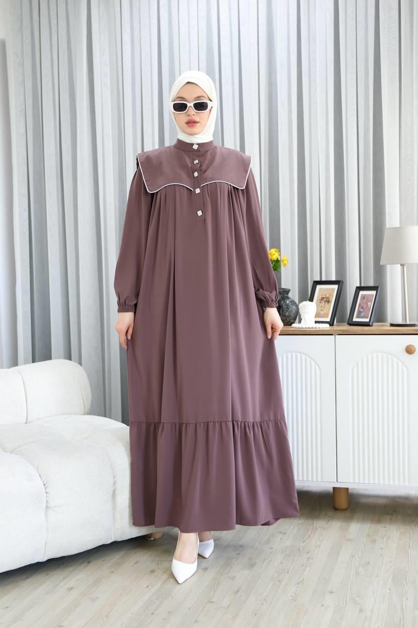 7039 Gösterişli Yakalı Ferace -  Lila