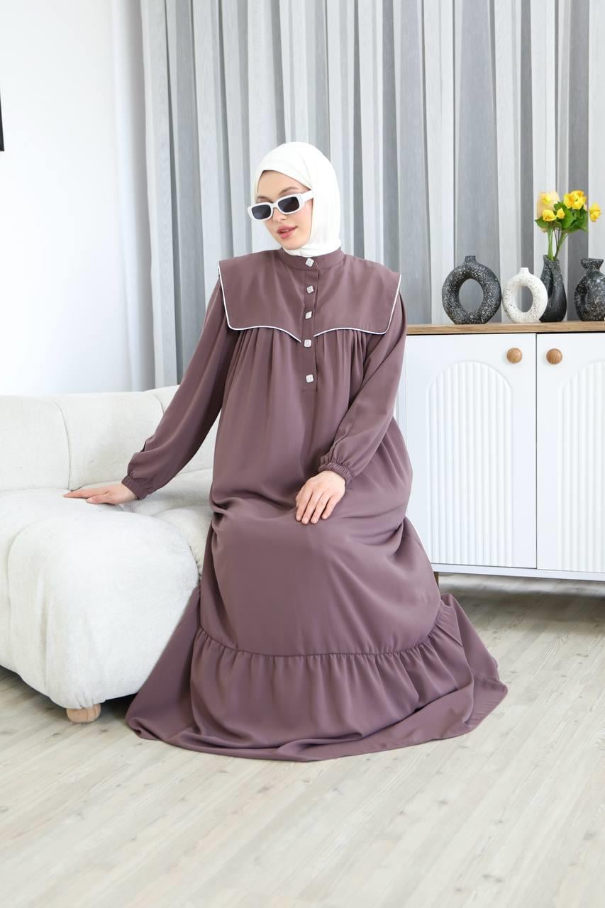 7039 Gösterişli Yakalı Ferace -  Lila