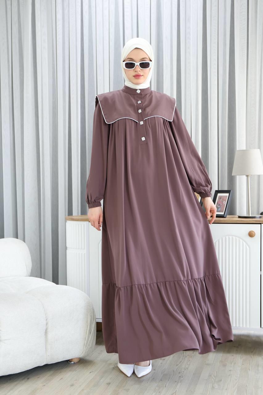 7039 Gösterişli Yakalı Ferace -  Lila