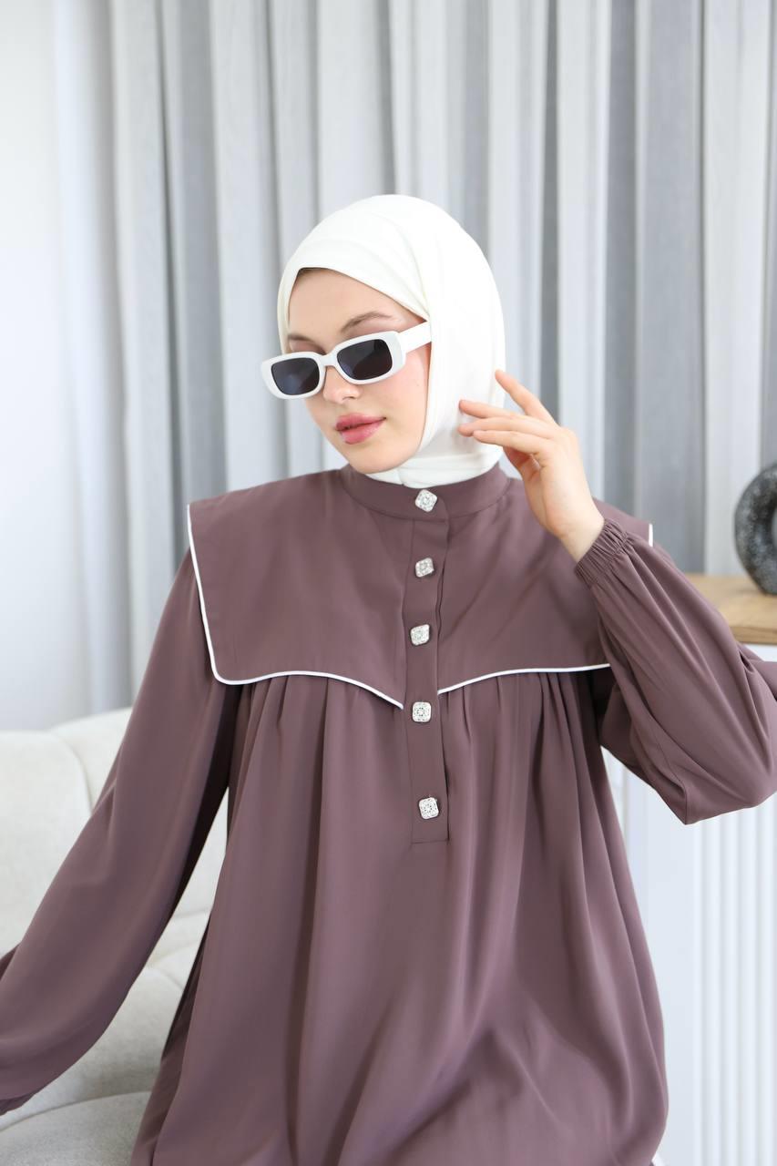 7039 Gösterişli Yakalı Ferace -  Lila