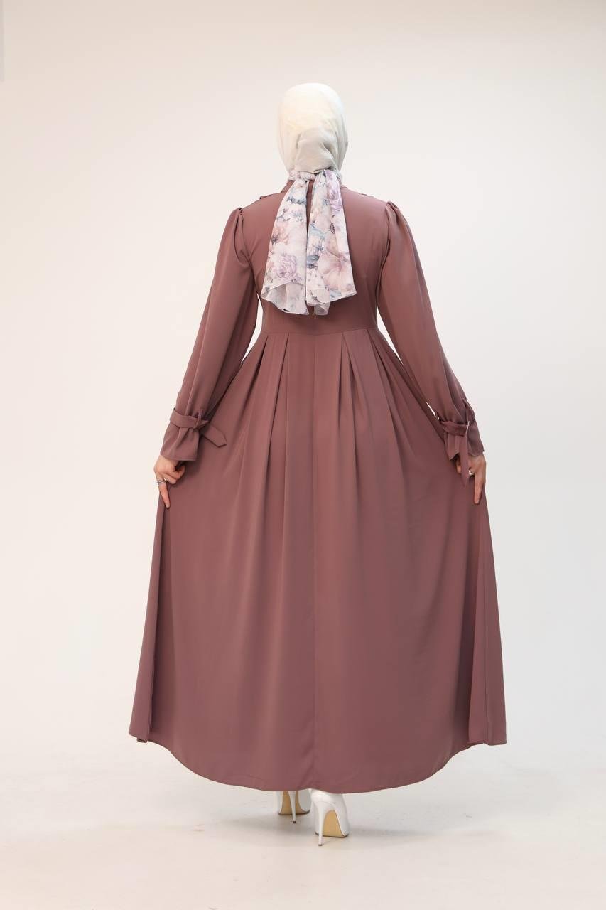 7041 Kuşak Detaylı Elbise - Gül kurusu 