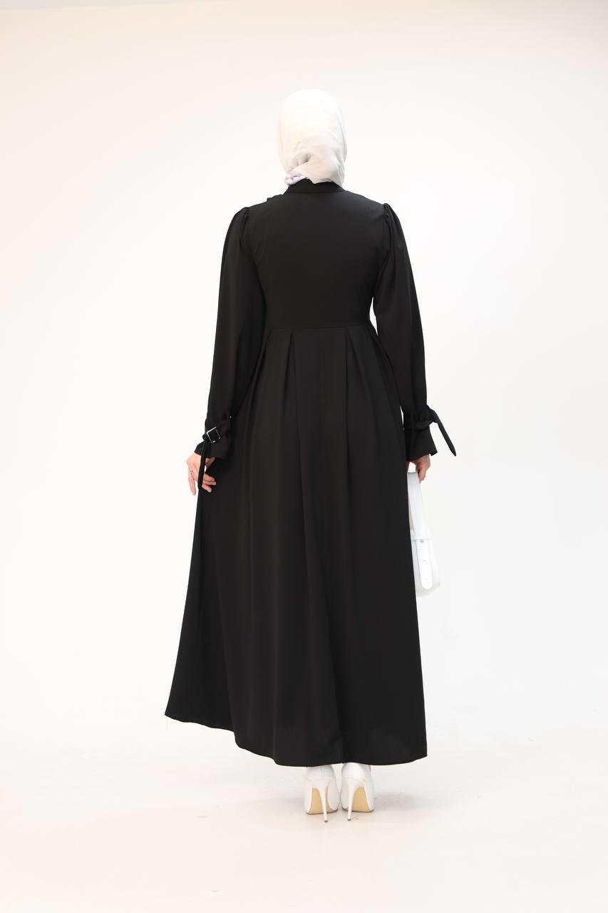 7041 Kuşak Detaylı Elbise - Siyah 
