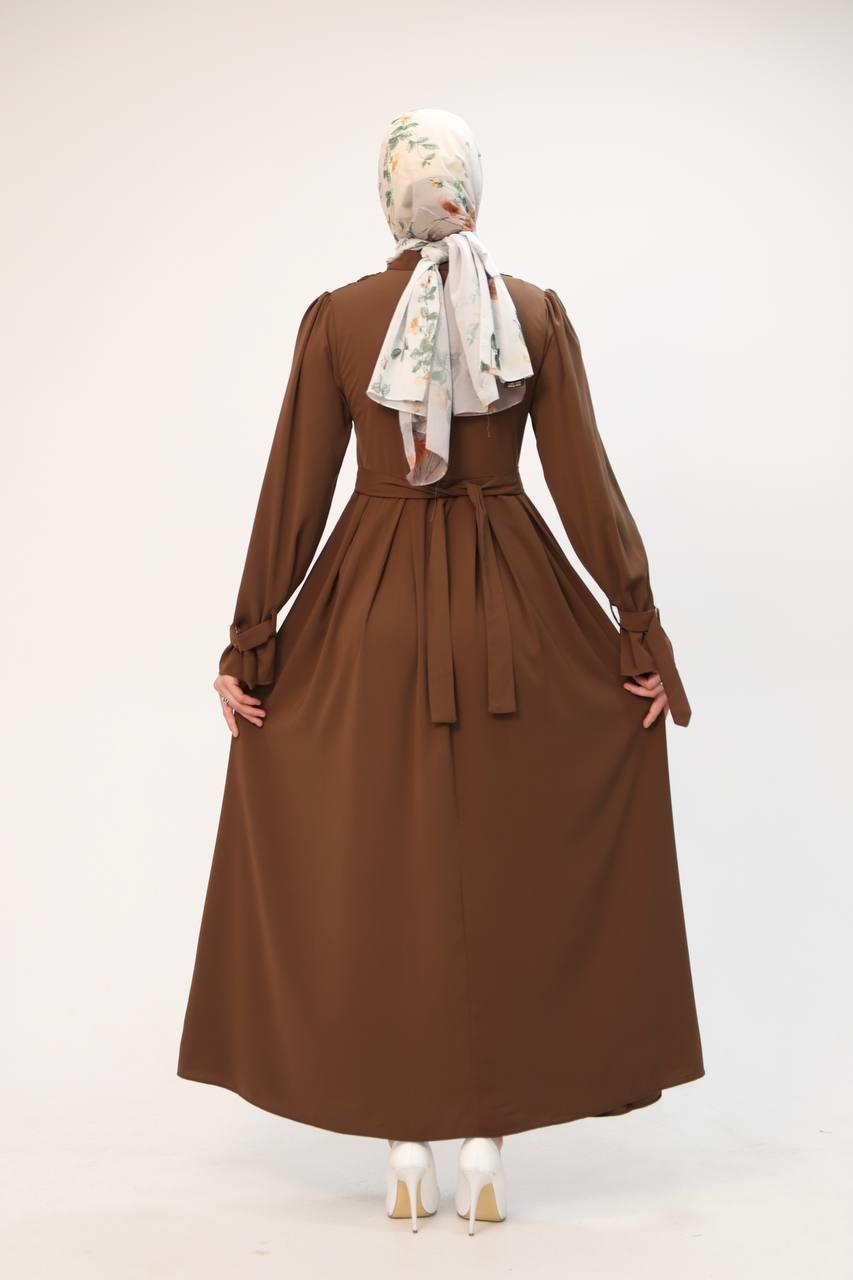 7041 Kuşak Detaylı Elbise - Taba