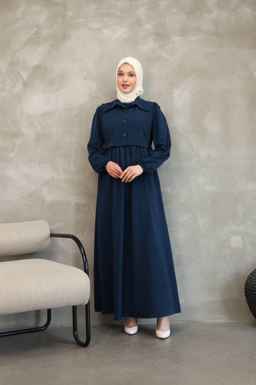 7043 Düğmeli Iki Parça Elbise - Lacivert