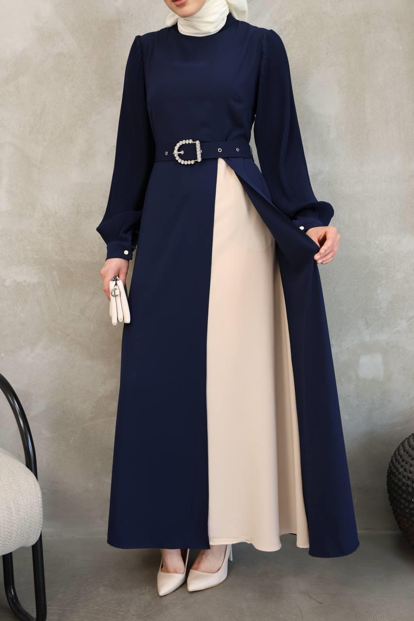 7044 Pilili Kollu Elbise - Lacivert