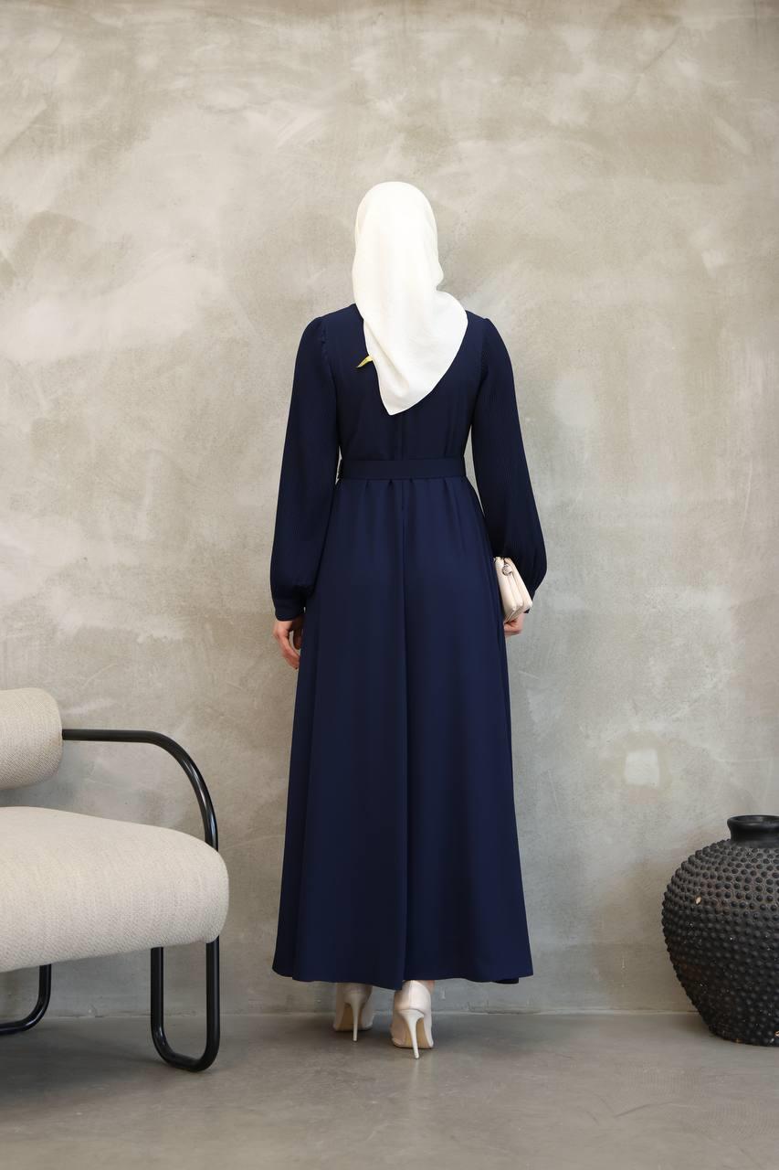 7044 Pilili Kollu Elbise - Lacivert
