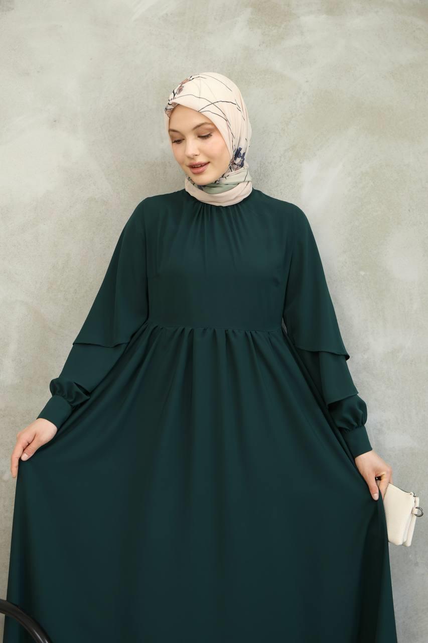 7047 Katlı Kollu Elbise - Haki