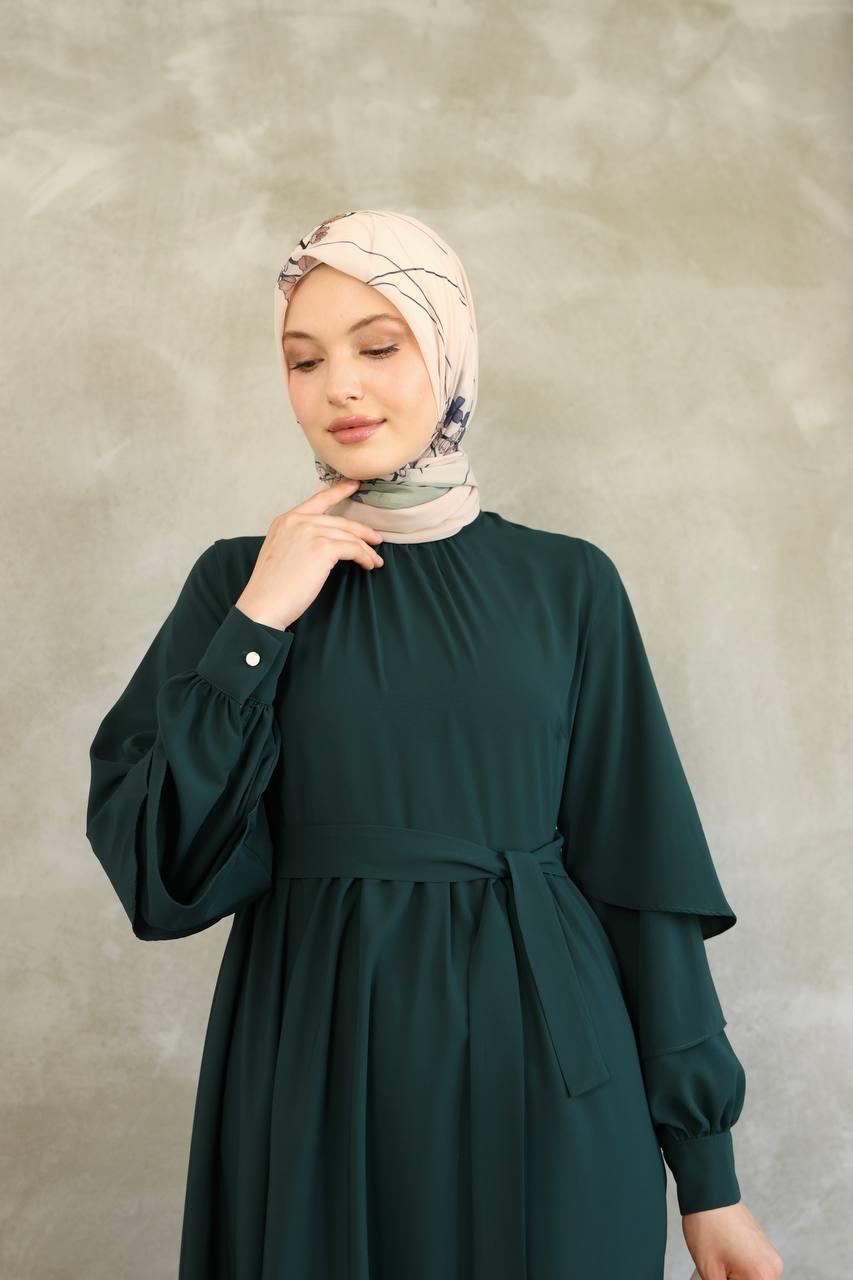 7047 Katlı Kollu Elbise - Haki