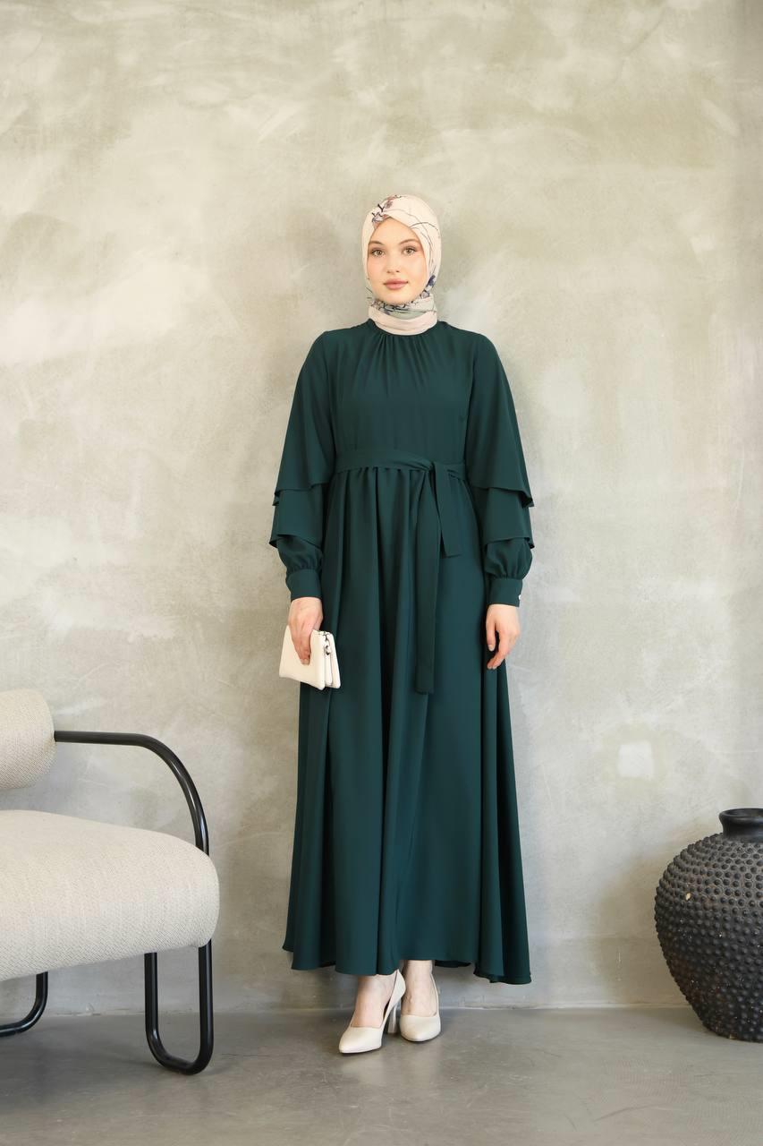 7047 Katlı Kollu Elbise - Haki
