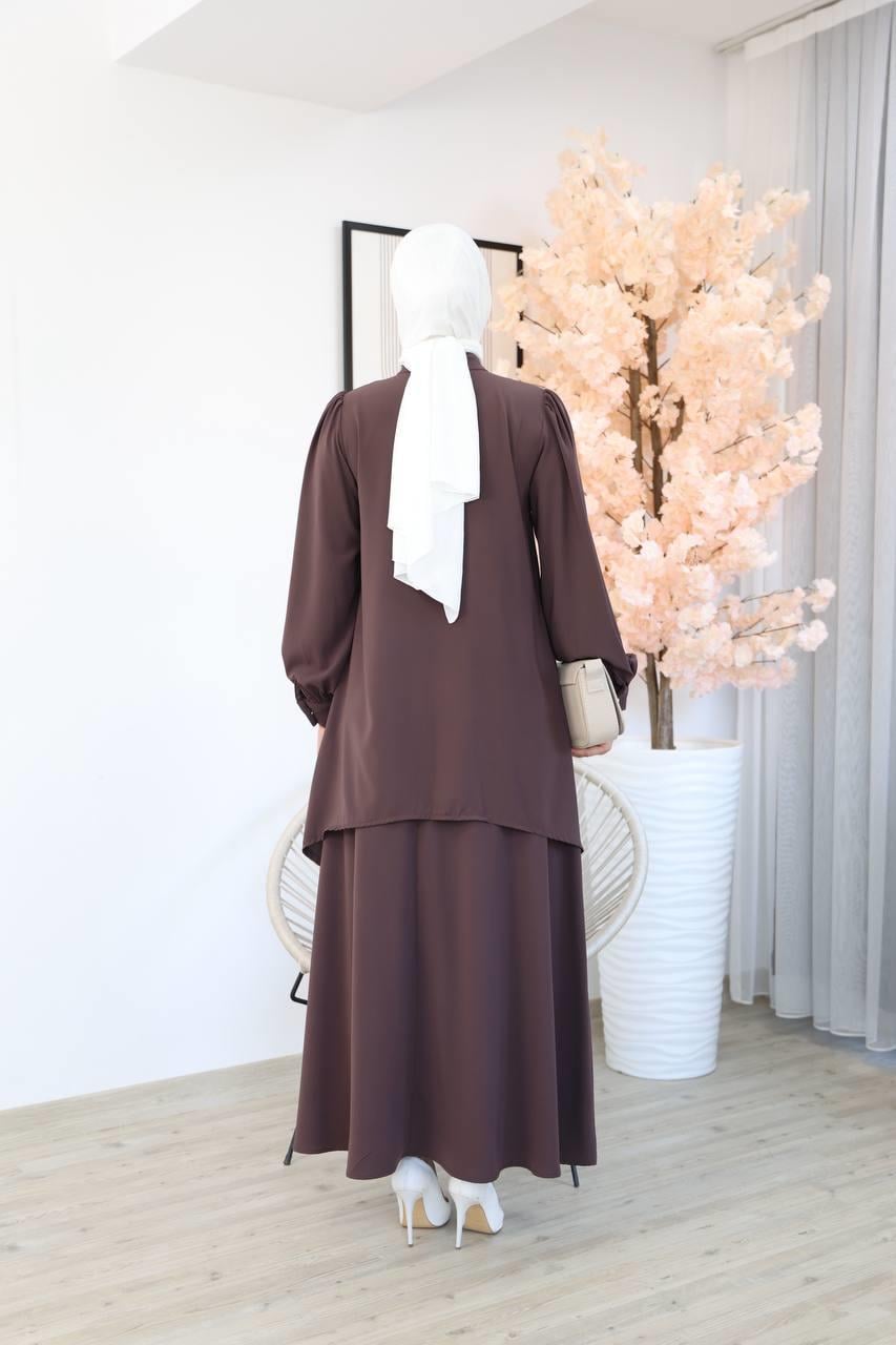 7049 Etekli Tunik Takım - Kahve