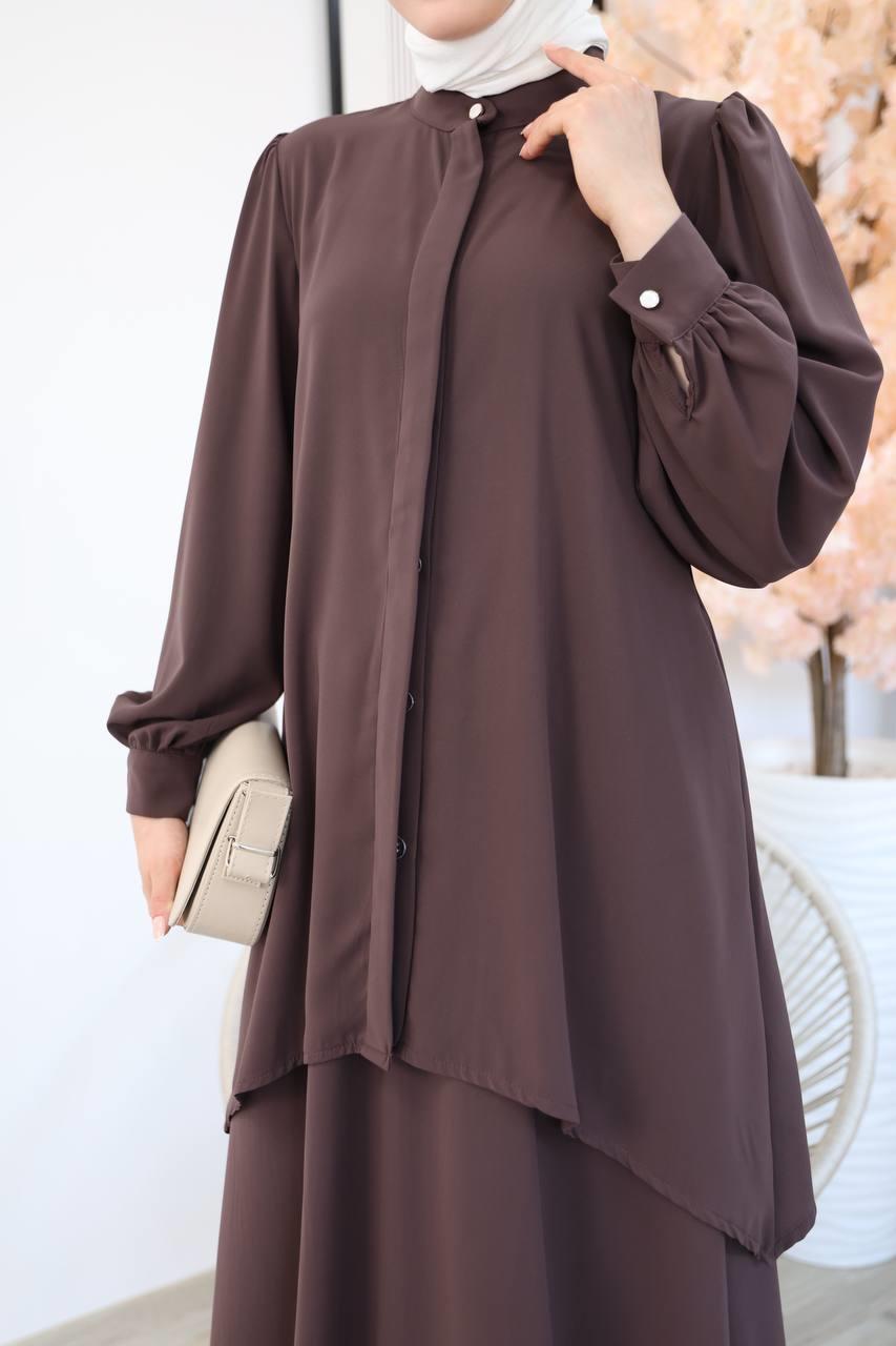 7049 Etekli Tunik Takım - Kahve