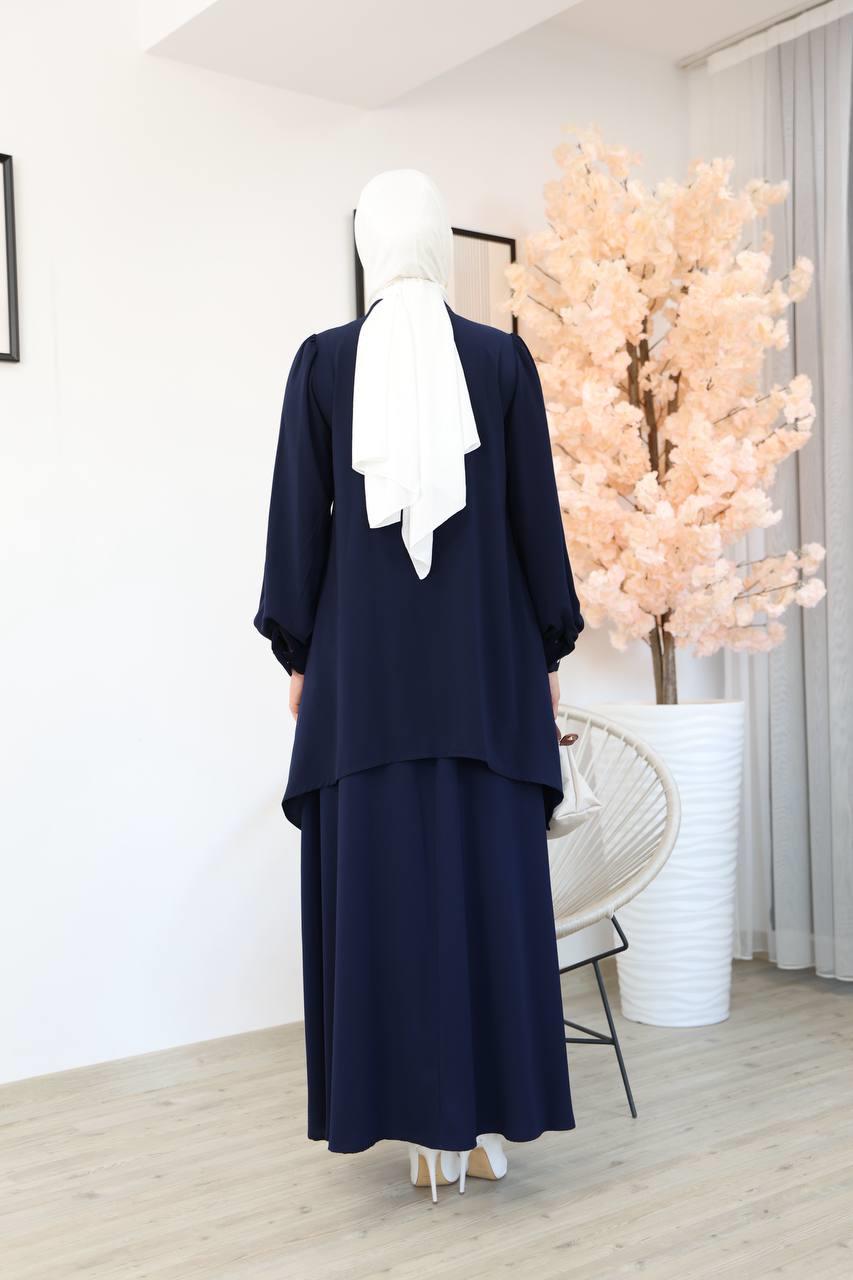 7049 Etekli Tunik Takım - Lacivert