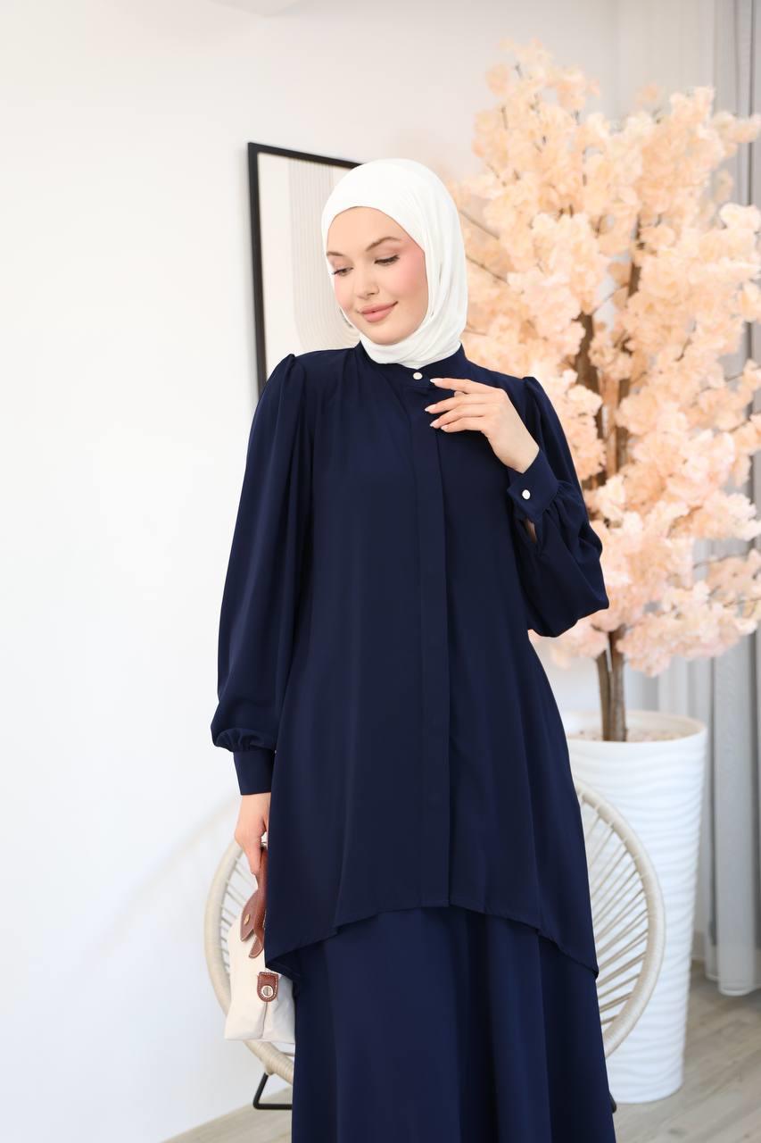 7049 Etekli Tunik Takım - Lacivert
