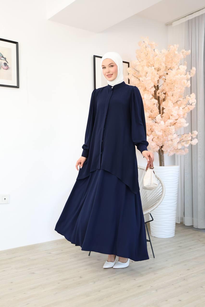 7049 Etekli Tunik Takım - Lacivert