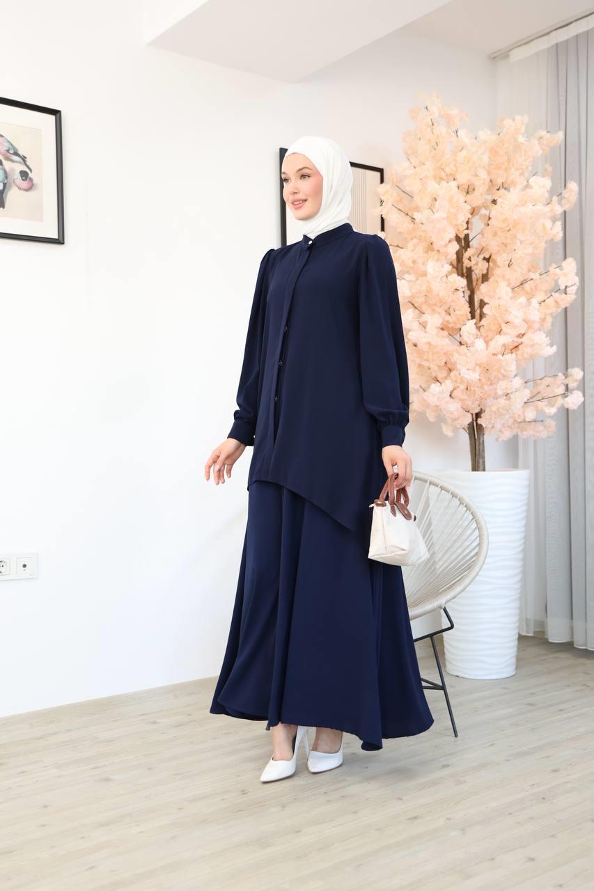 7049 Etekli Tunik Takım - Lacivert