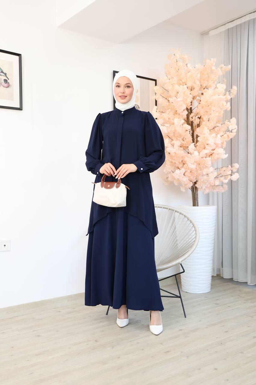 7049 Etekli Tunik Takım - Lacivert