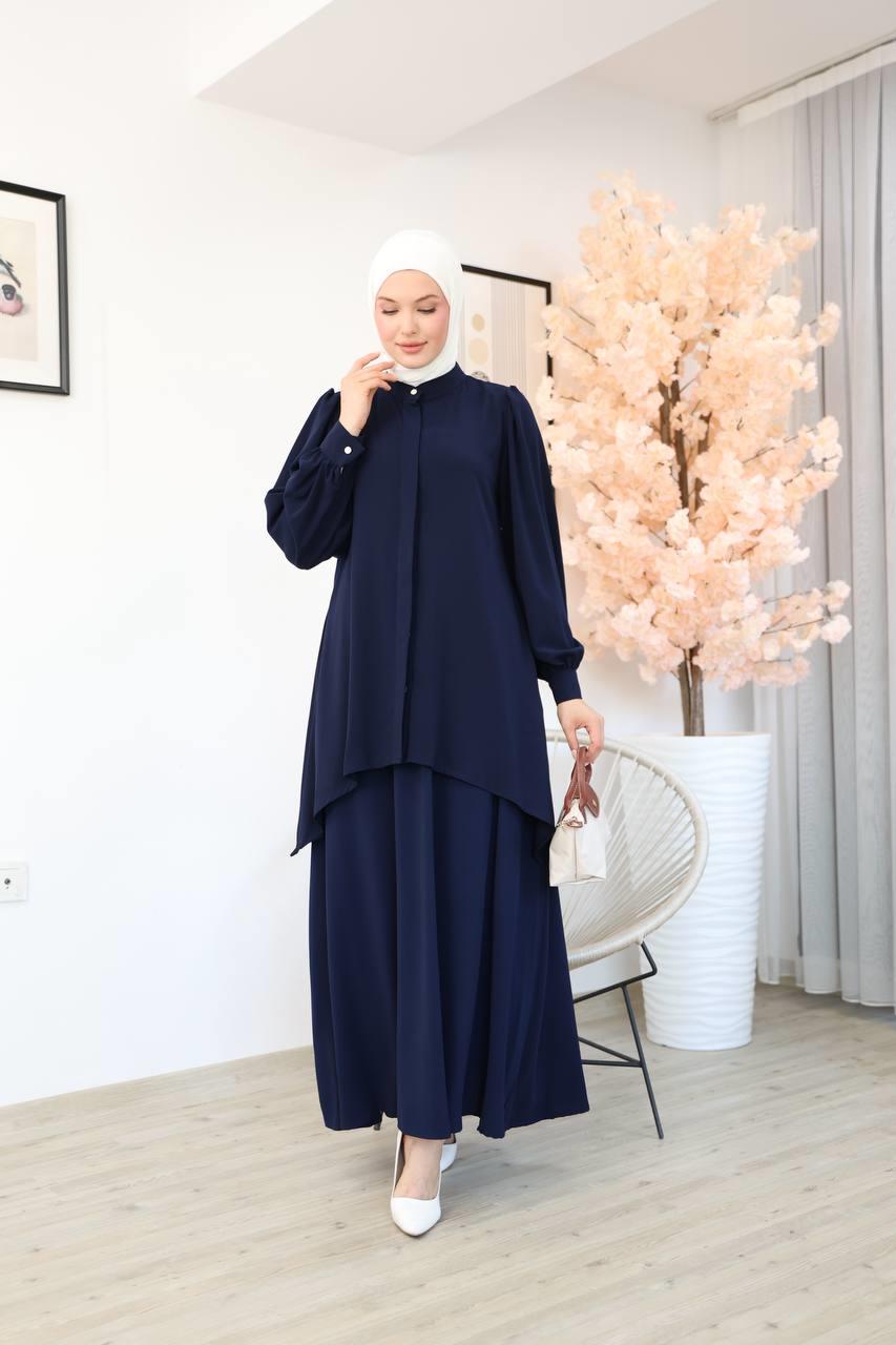 7049 Etekli Tunik Takım - Lacivert