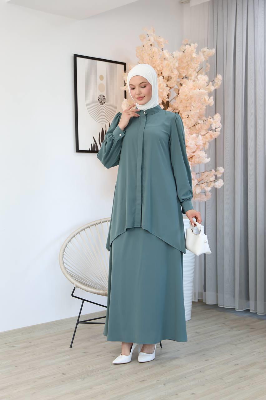 7049 Etekli Tunik Takım - Mint