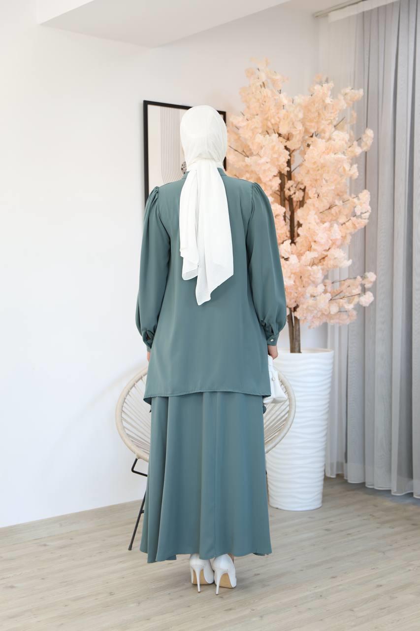 7049 Etekli Tunik Takım - Mint