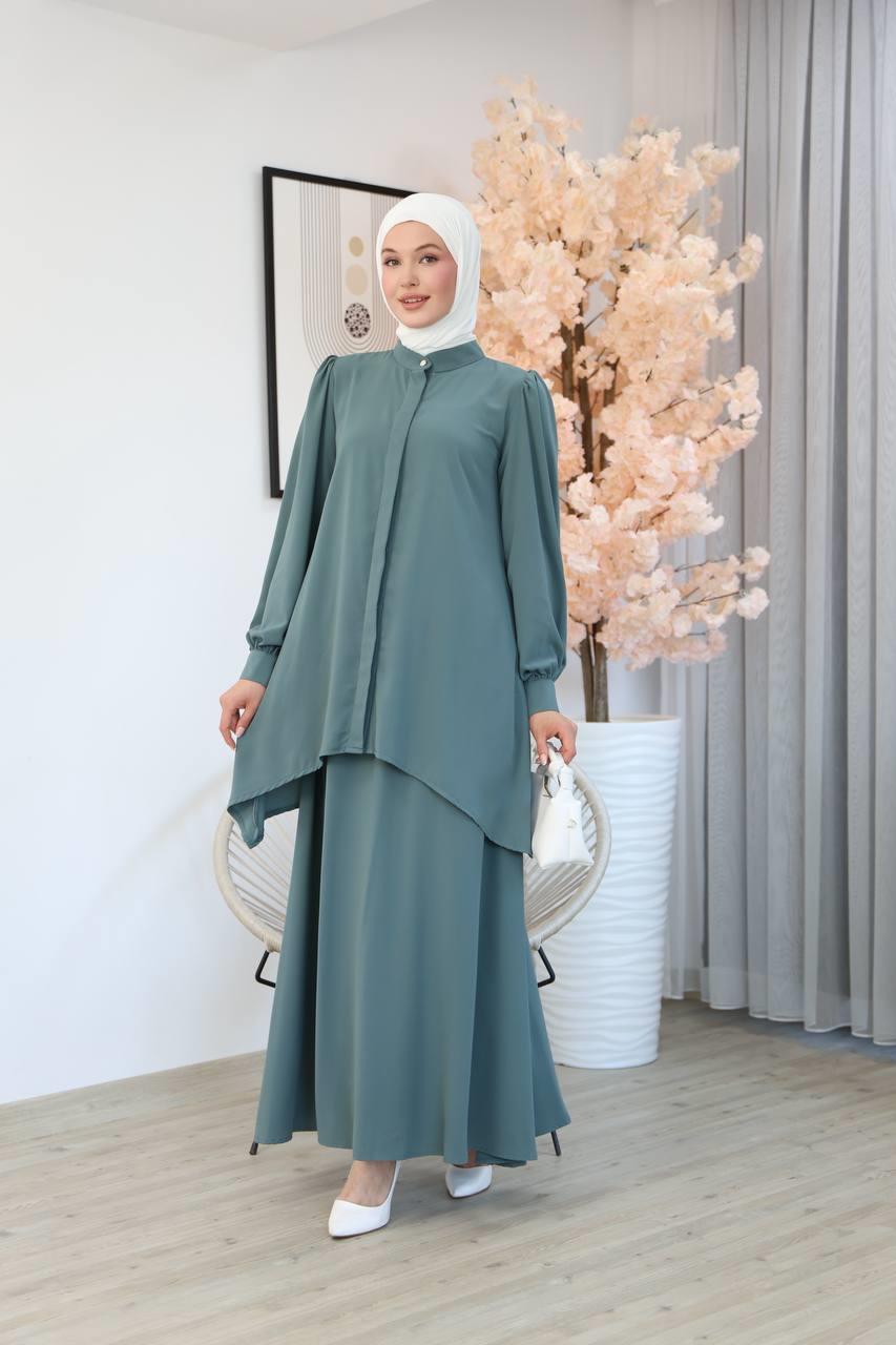 7049 Etekli Tunik Takım - Mint