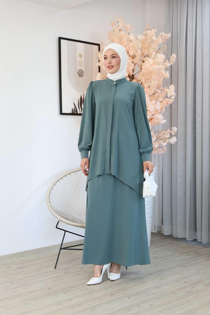 7049 Etekli Tunik Takım - Mint