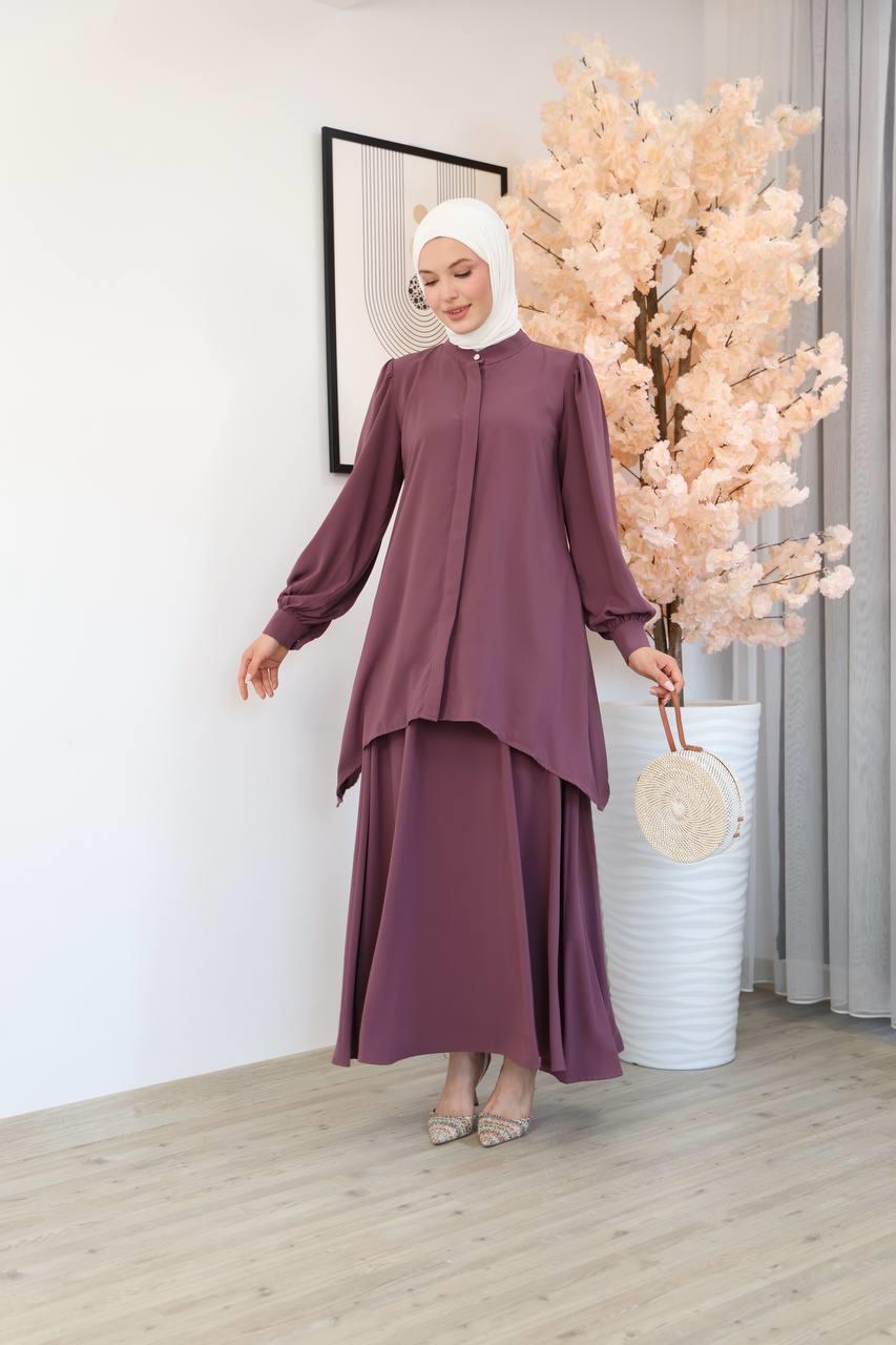 7049 Etekli Tunik Takım - Mor