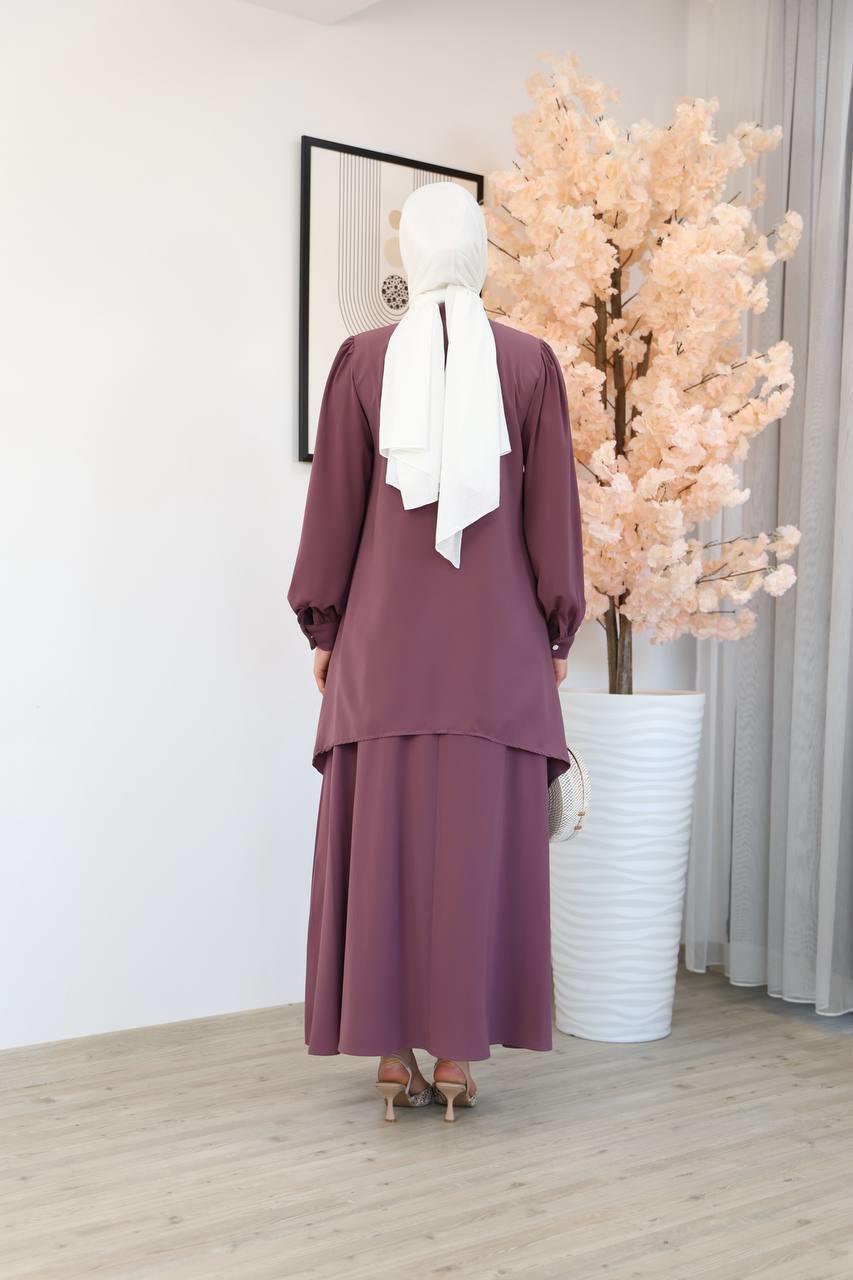 7049 Etekli Tunik Takım - Mor