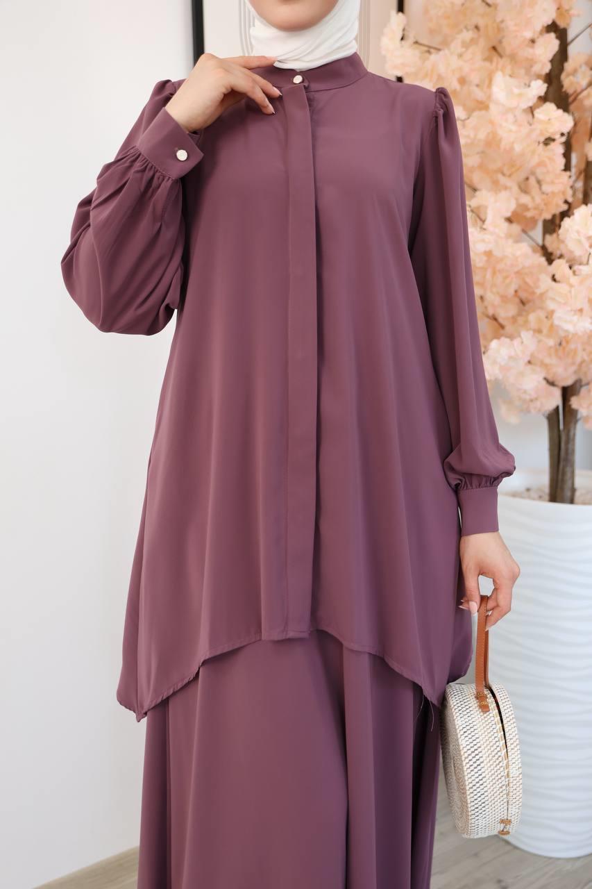 7049 Etekli Tunik Takım - Mor
