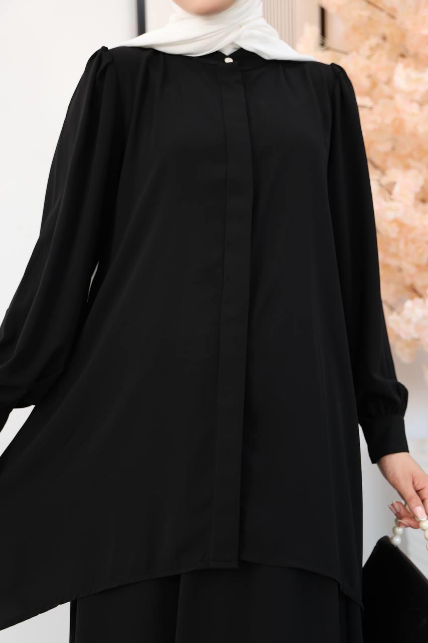 7049 Etekli Tunik Takım - Siyah