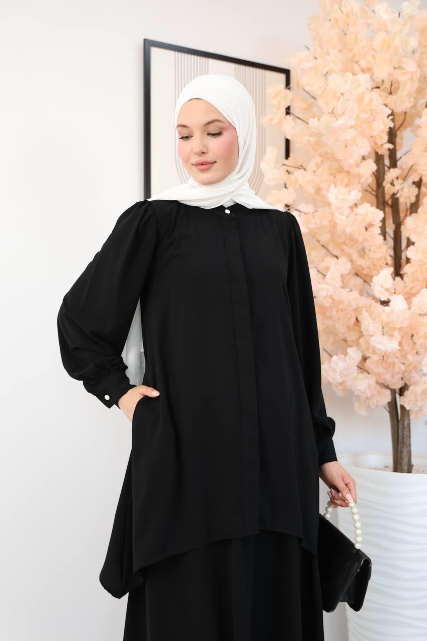 7049 Etekli Tunik Takım - Siyah