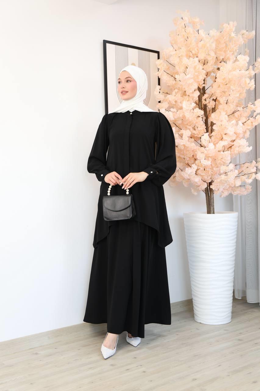 7049 Etekli Tunik Takım - Siyah