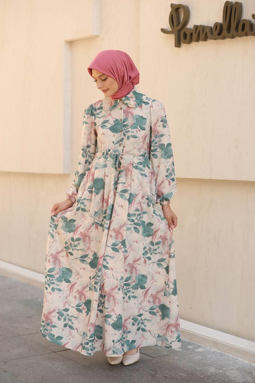 7053 Desenli Elbise - Mint