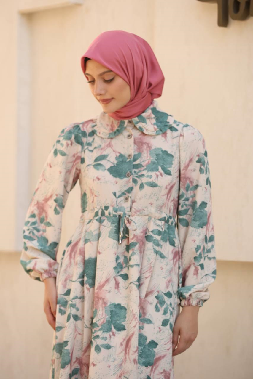 7053 Desenli Elbise - Mint