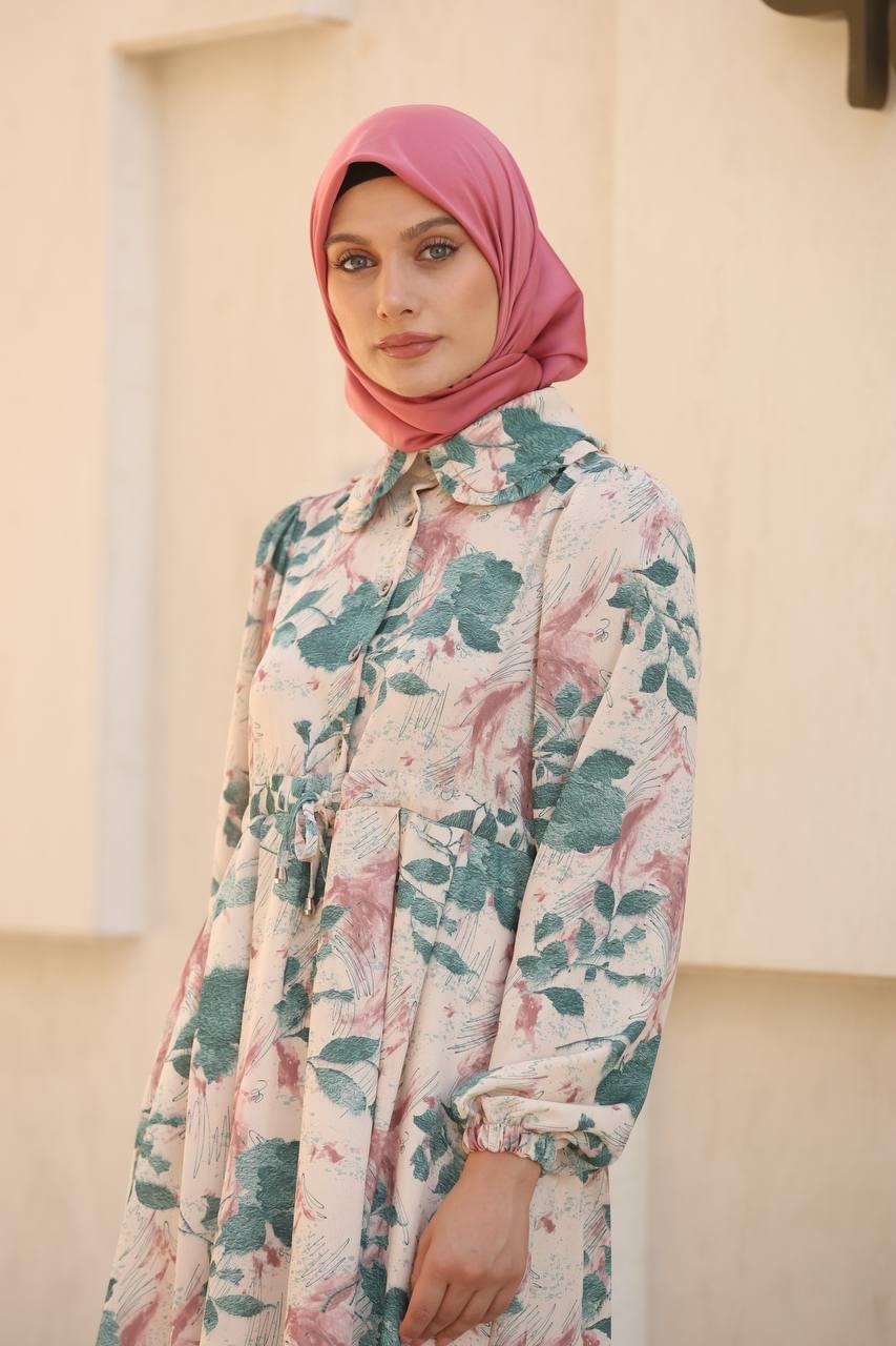 7053 Desenli Elbise - Mint