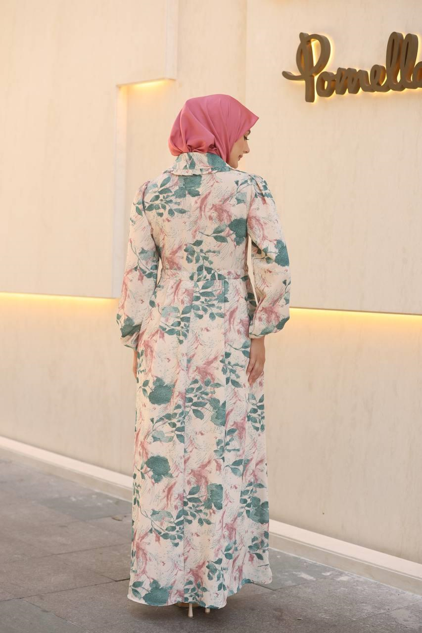 7053 Desenli Elbise - Mint