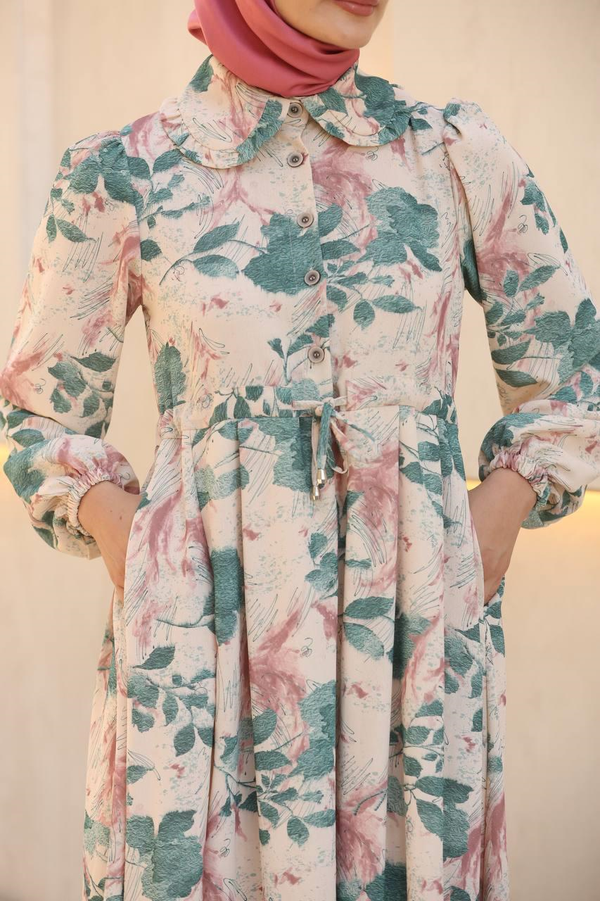 7053 Desenli Elbise - Mint