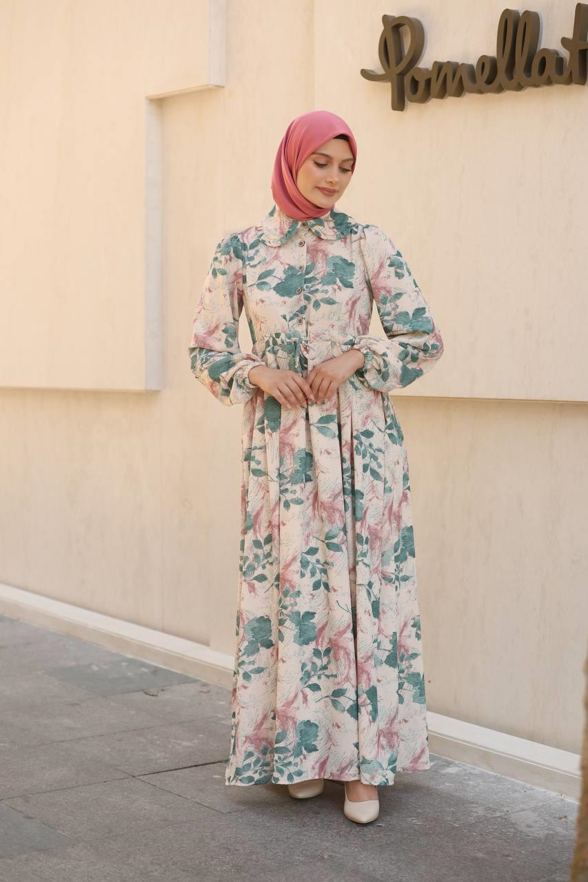 7053 Desenli Elbise - Mint