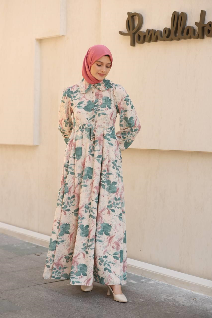 7053 Desenli Elbise - Mint