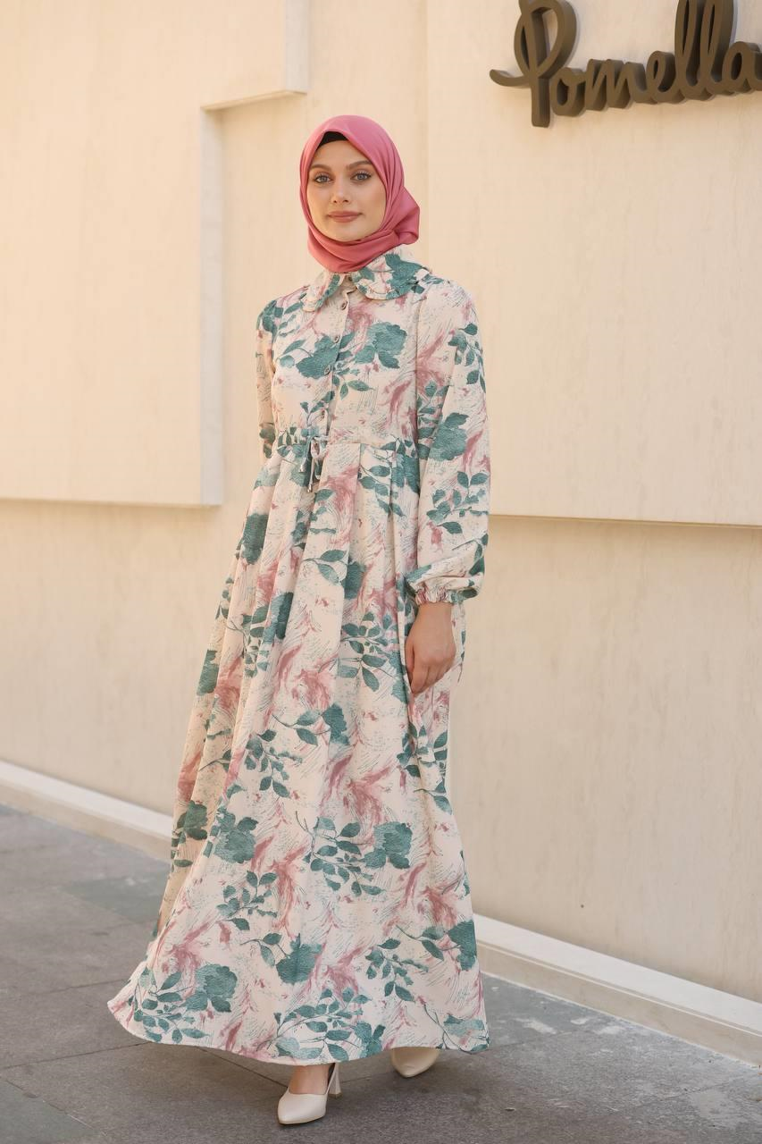 7053 Desenli Elbise - Mint