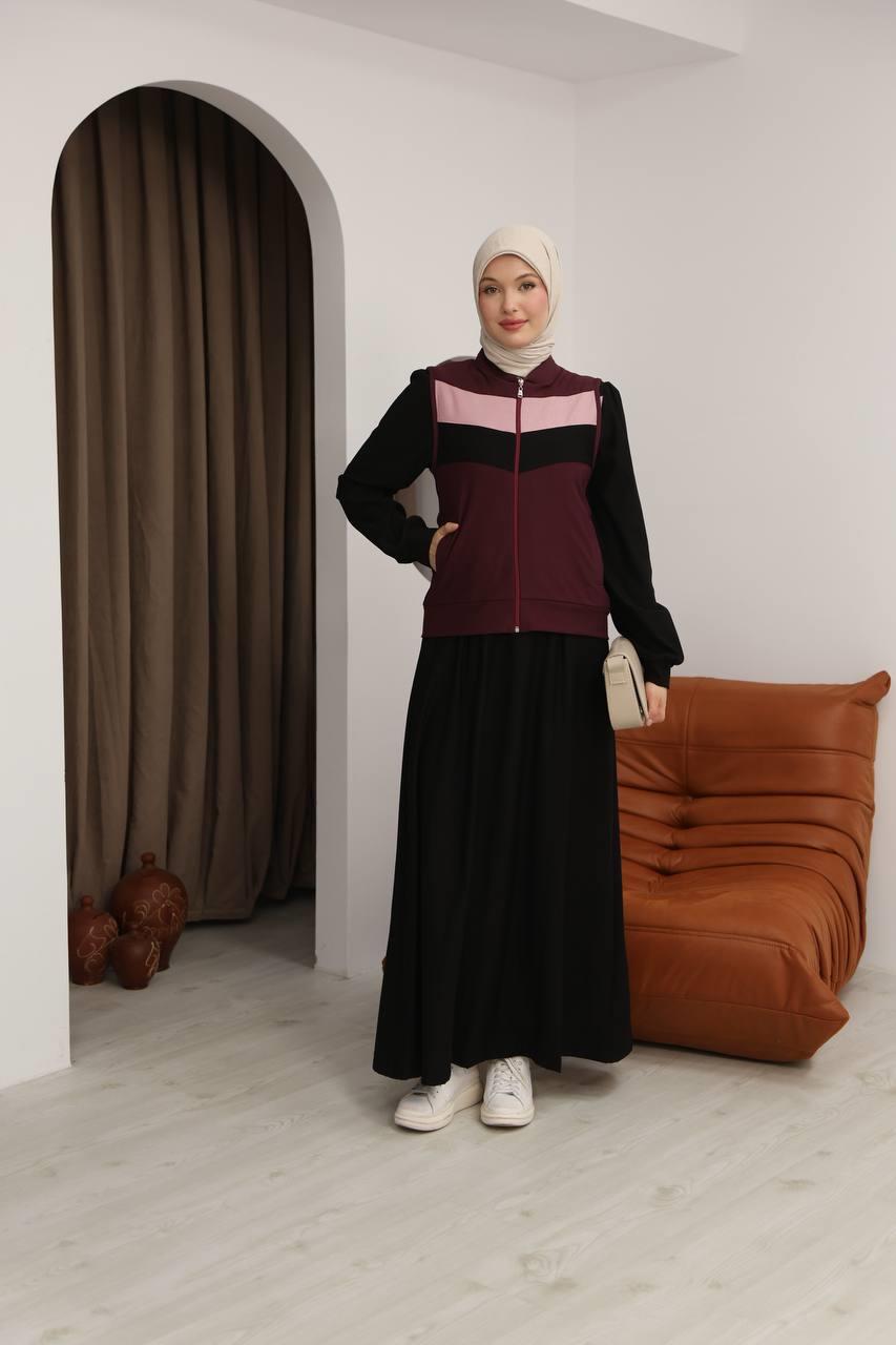 7058 İki İplik Spor Takımı - Siyah & Bordo 