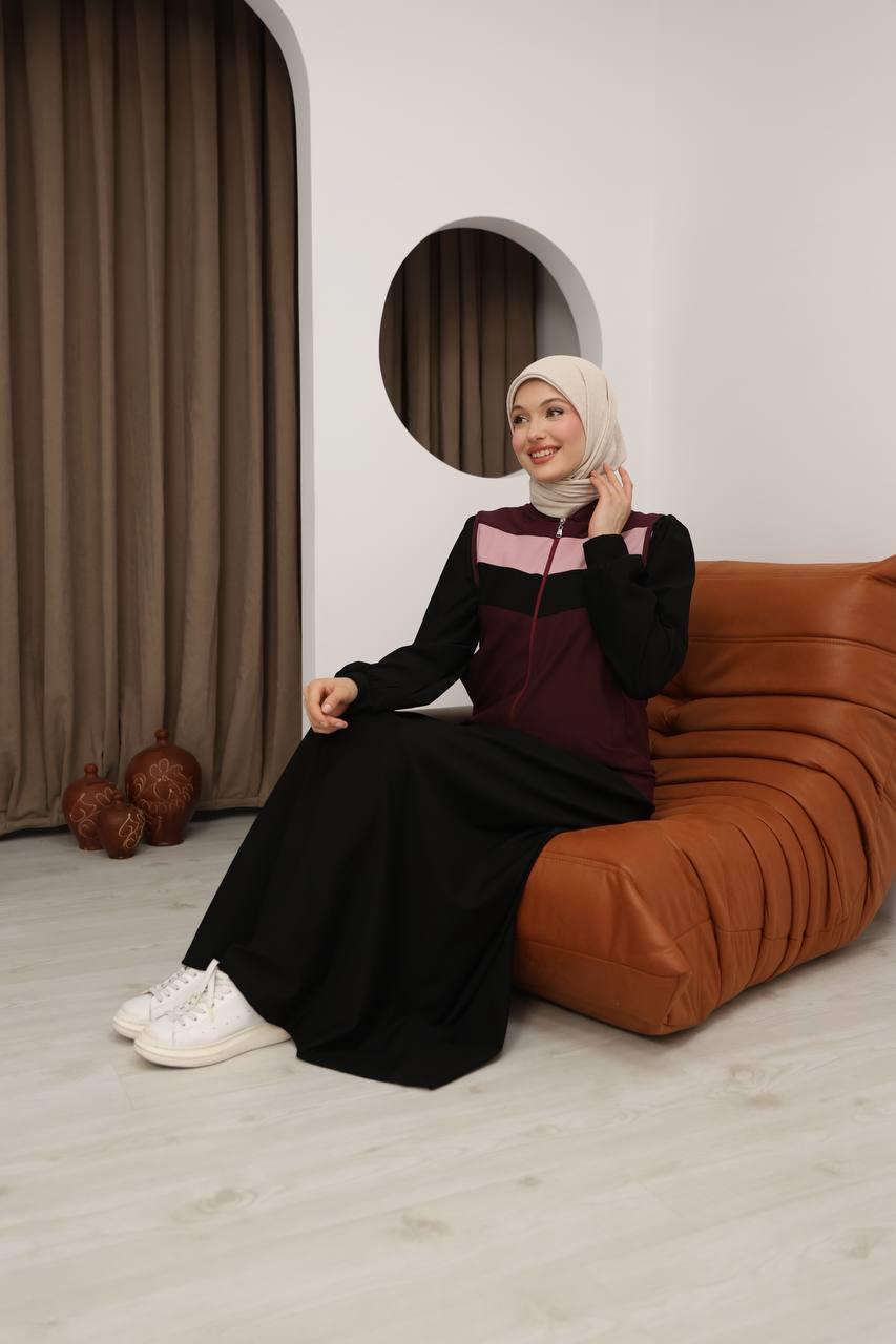 7058 İki İplik Spor Takımı - Siyah & Bordo 