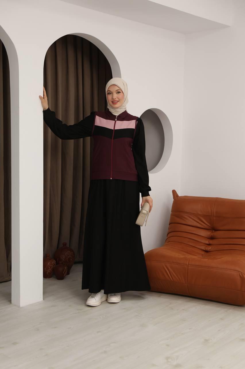 7058 İki İplik Spor Takımı - Siyah & Bordo 