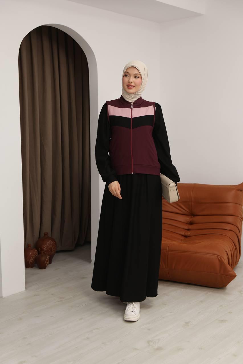7058 İki İplik Spor Takımı - Siyah & Bordo 