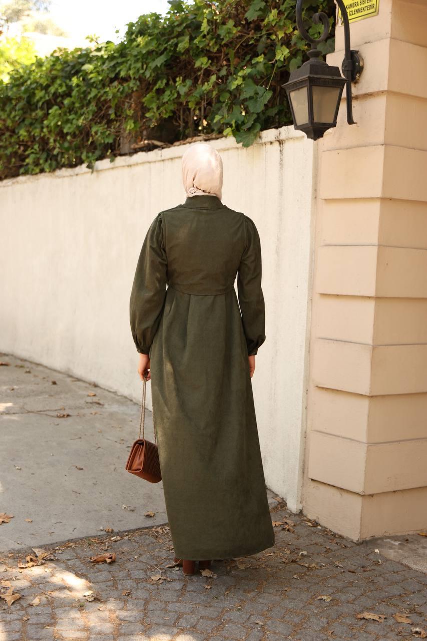 7059 Düğmeli Iki Parça Elbise - Haki