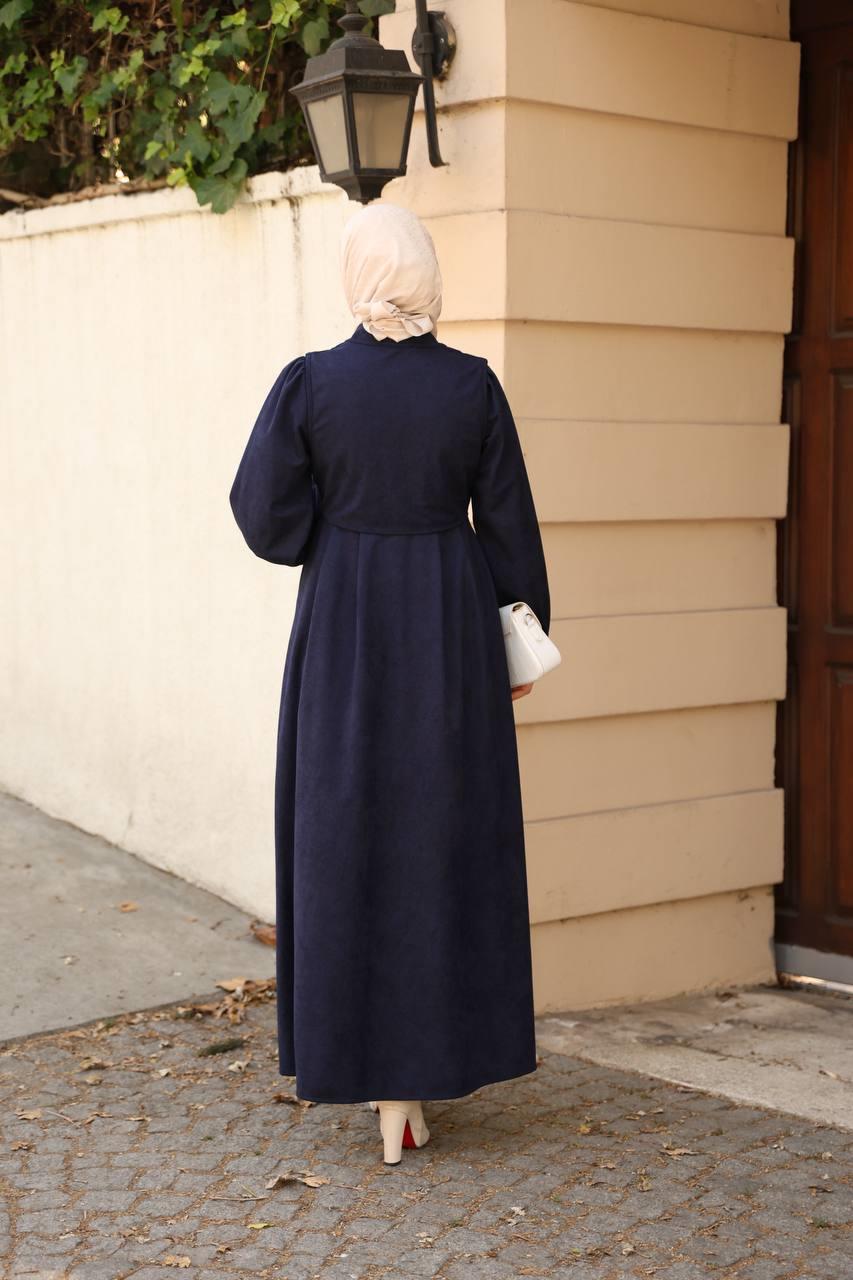 7059 Düğmeli Iki Parça Elbise - Lacivert