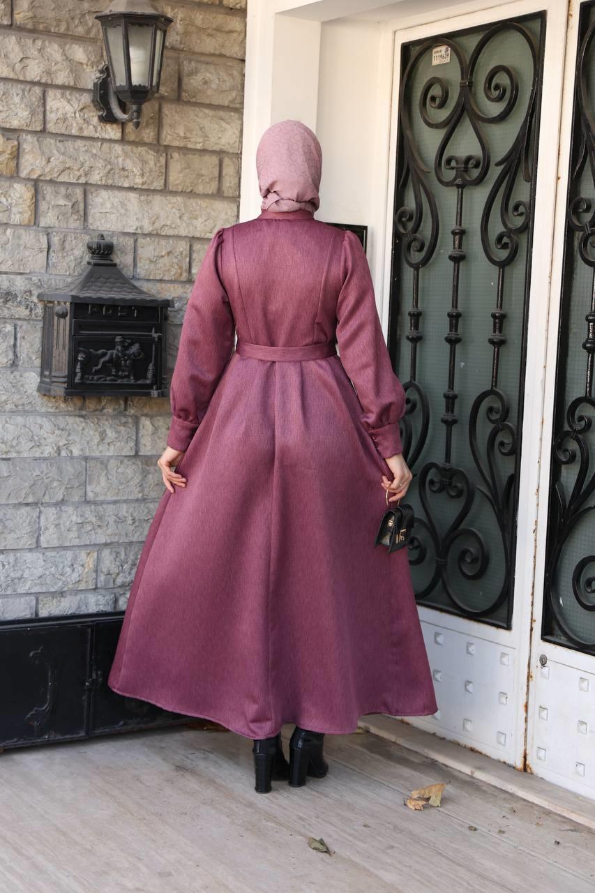 7060 Kruvaze Düğmeli Elbise - Gül kurusu